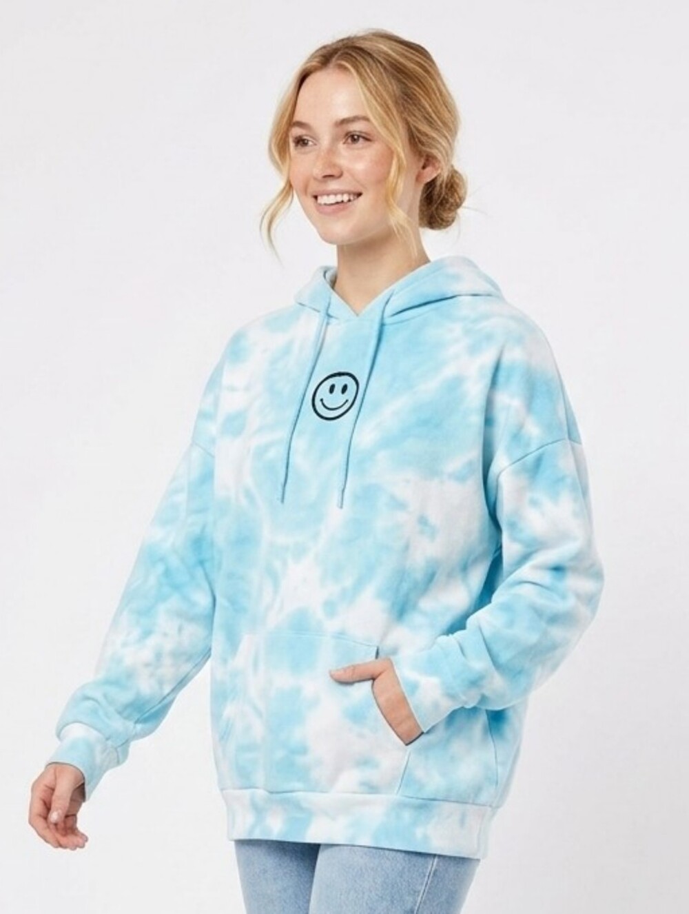 Sky Blue Tie-Dye Smiley Face Hoodie